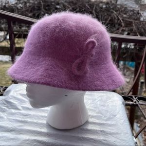 Hat Womens Rose Lilac Fuzzy Bucket Hat Angora Rabbit Fur Blend Y2k Hip Hop